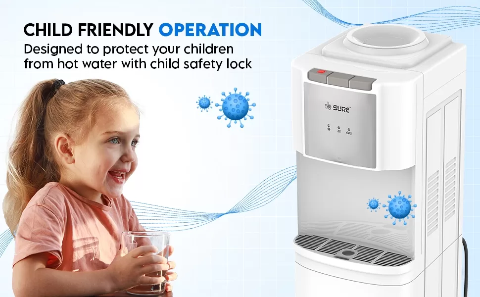 Water dispenser, UV light, Sterilizer, Desired temperature, clean water