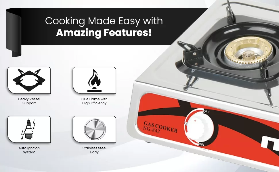 Nikai Stainless Steel 2 Burner Gas Stove